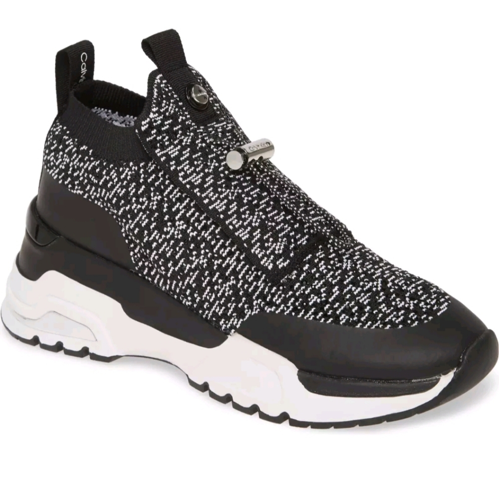 💕CALVIN KLEIN WOMEN'S HUE CRYSTAL STRETCH KNIT/NYLON BLACK FASHION SNEAKERS💕10